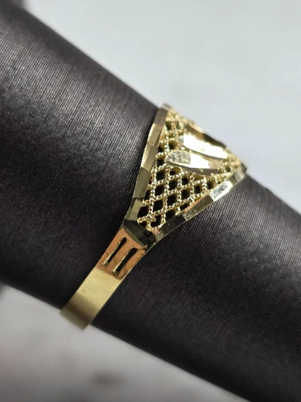 Womens 10K Yellow Gold Modernist Filigree Ring 1.3g E7943